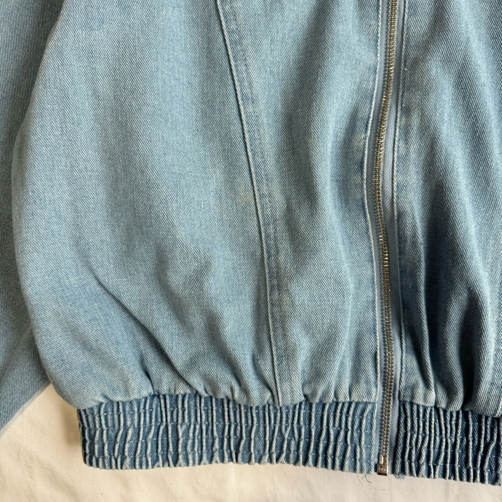 HAUTE MONDE O-Ring Zipper Wash Denim Bomber Jacket Size M - Picture 9 of 13